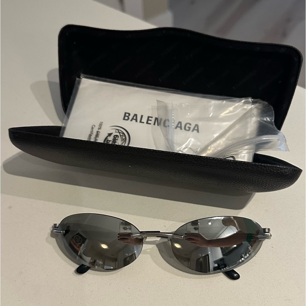 BALENCIAGA Silver Mirror Oval Rimless Sunglasses BB0179S